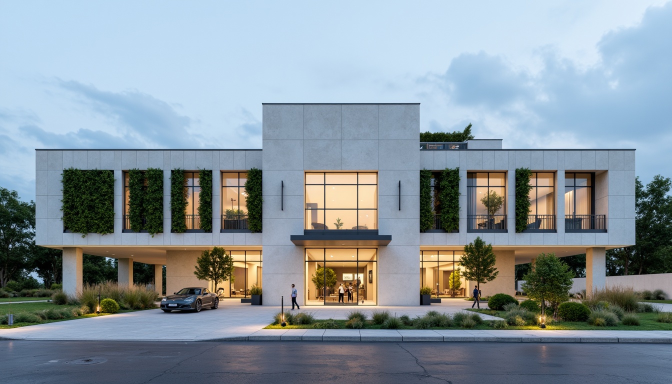 Prompt: Clean hospital facade, minimalist architecture, simple rectangular forms, flat roofs, neutral color palette, large glass windows, metal frames, subtle shading devices, vertical green walls, living walls, natural stone cladding, smooth concrete surfaces, hidden LED lighting, soft ambient illumination, 1/1 composition, symmetrical balance, realistic materials, subtle texture variations.