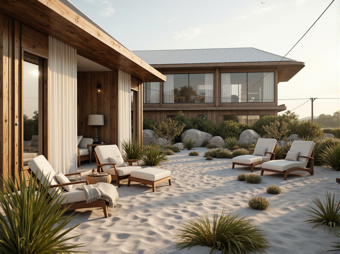 Prompt: Beachside coastal housing, weathered wood accents, corrugated metal roofs, large windows, sliding glass doors, ocean-inspired color palette, sandy beige walls, driftwood furniture, nautical-themed decor, sea salt air, misty mornings, warm sunlight, shallow depth of field, 1/1 composition, realistic textures, ambient occlusion.