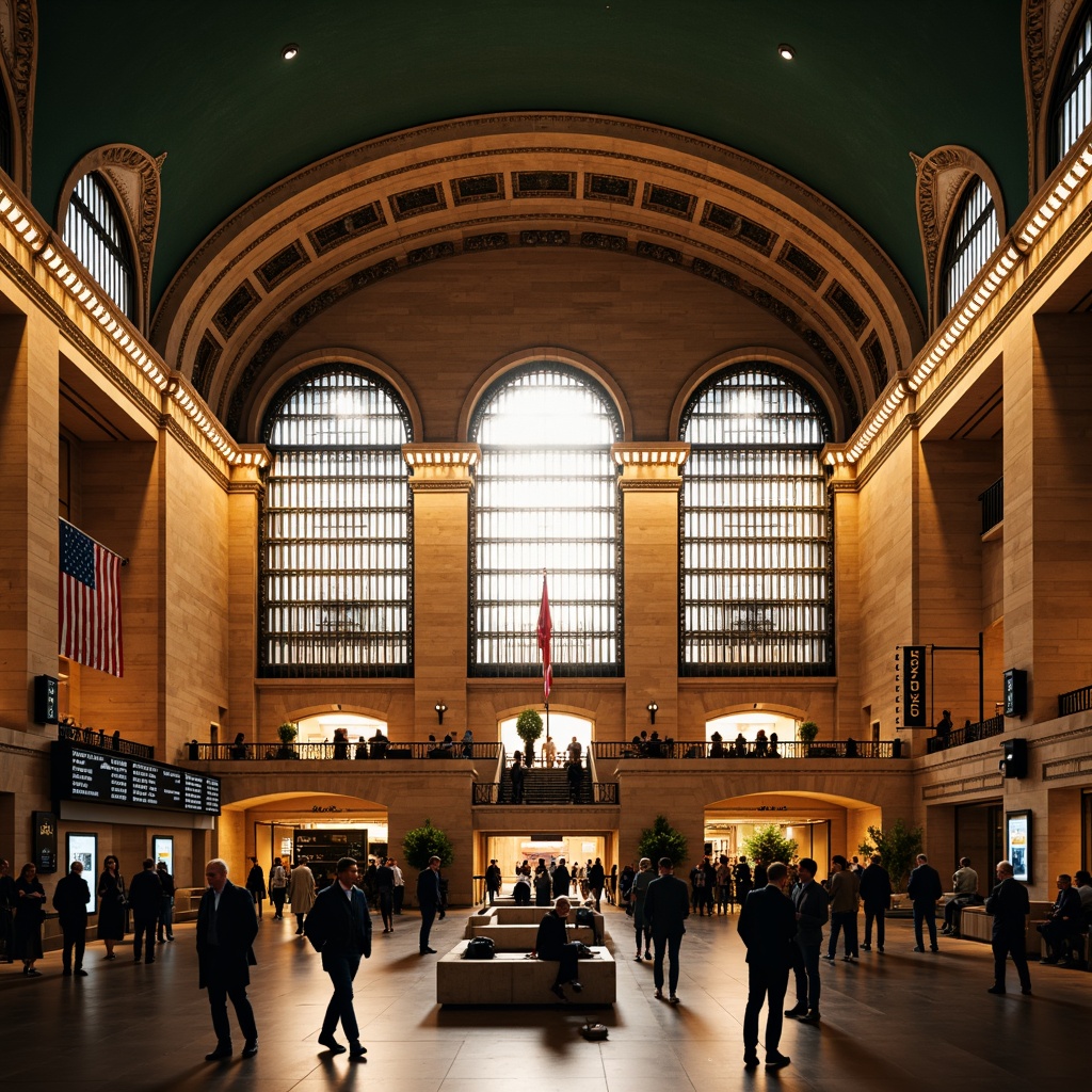 Prompt: Grand central station, ornate metalwork, intricate stonework, vaulted ceilings, majestic archways, elegant chandeliers, refined wooden accents, luxurious textiles, sophisticated signage, bustling atmosphere, morning rush hour, warm golden lighting, shallow depth of field, 1/2 composition, symmetrical framing, realistic reflections, ambient occlusion.