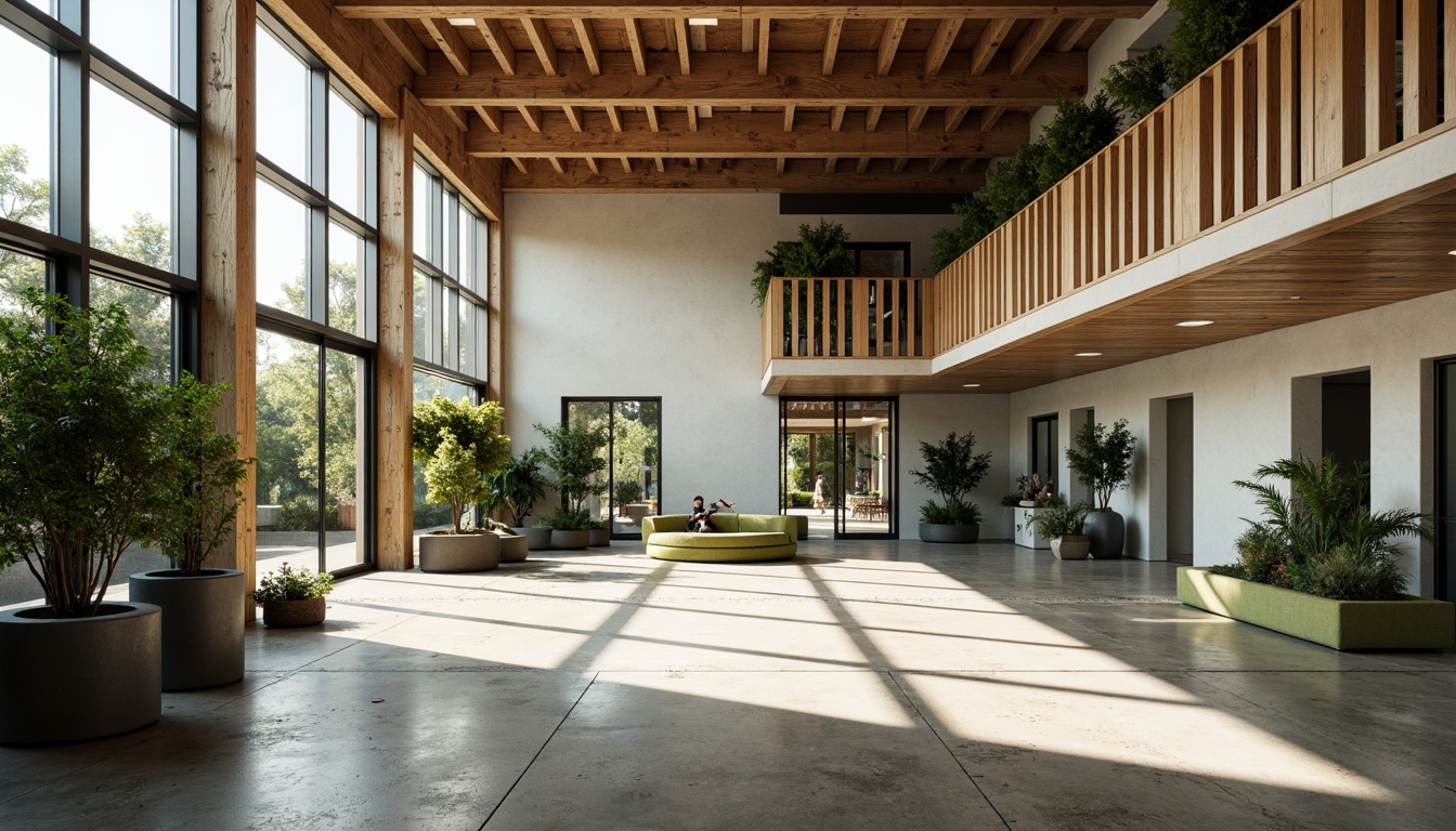 Prompt: Minimalist gymnasium interior, natural light pouring in, polished concrete floors, reclaimed wood accents, industrial metal beams, eco-friendly rubber flooring, energy-efficient LED lighting, green walls with living plants, modern minimalist equipment, sleek steel frames, recycled plastic furniture, calm color palette, abundant natural ventilation, shallow depth of field, 1/1 composition, soft warm lighting, realistic textures, ambient occlusion.