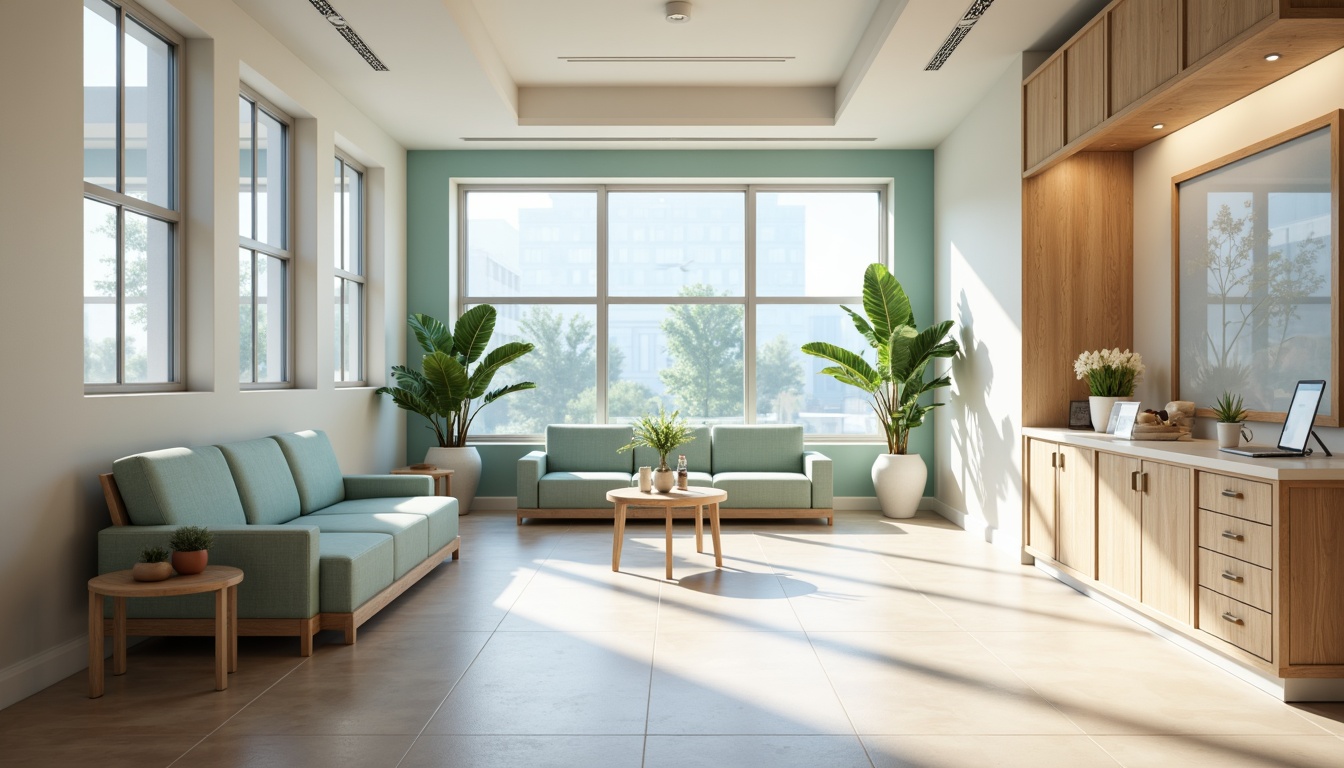 Prompt: Calming medical clinic, soothing color scheme, pastel shades, gentle blues, whites, creams, warm beige tones, natural wood accents, comfortable waiting areas, modern medical equipment, sterile environments, soft indirect lighting, 1/2 composition, shallow depth of field, realistic textures, ambient occlusion.