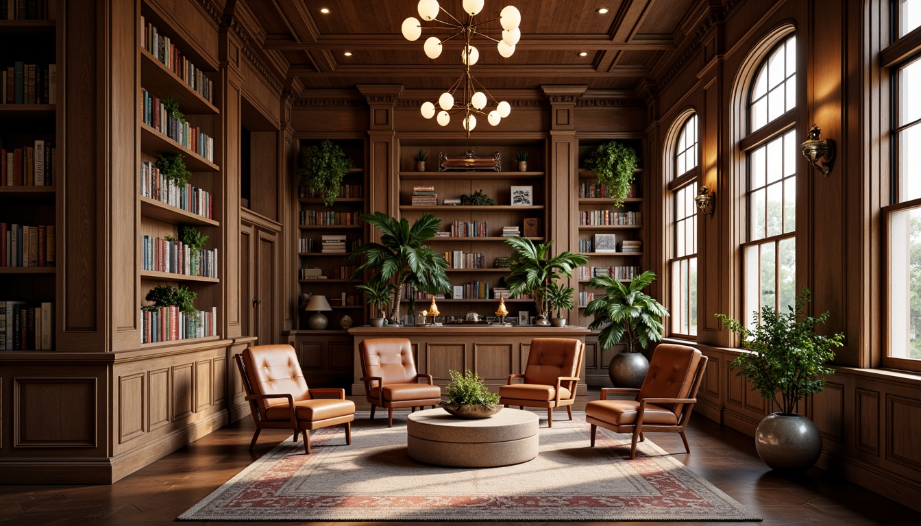 Prompt: Cozy library atmosphere, warm wooden shelves, comfortable reading nooks, soft cushioned chairs, rich leather-bound books, elegant chandeliers, subtle natural light, earthy tone color palette, soothing sage greens, muted terracotta reds, creamy whites, dark walnut wood accents, vintage metal lanterns, ornate wooden paneling, plush area rugs, warm golden lighting, shallow depth of field, 2/3 composition, realistic textures, ambient occlusion.