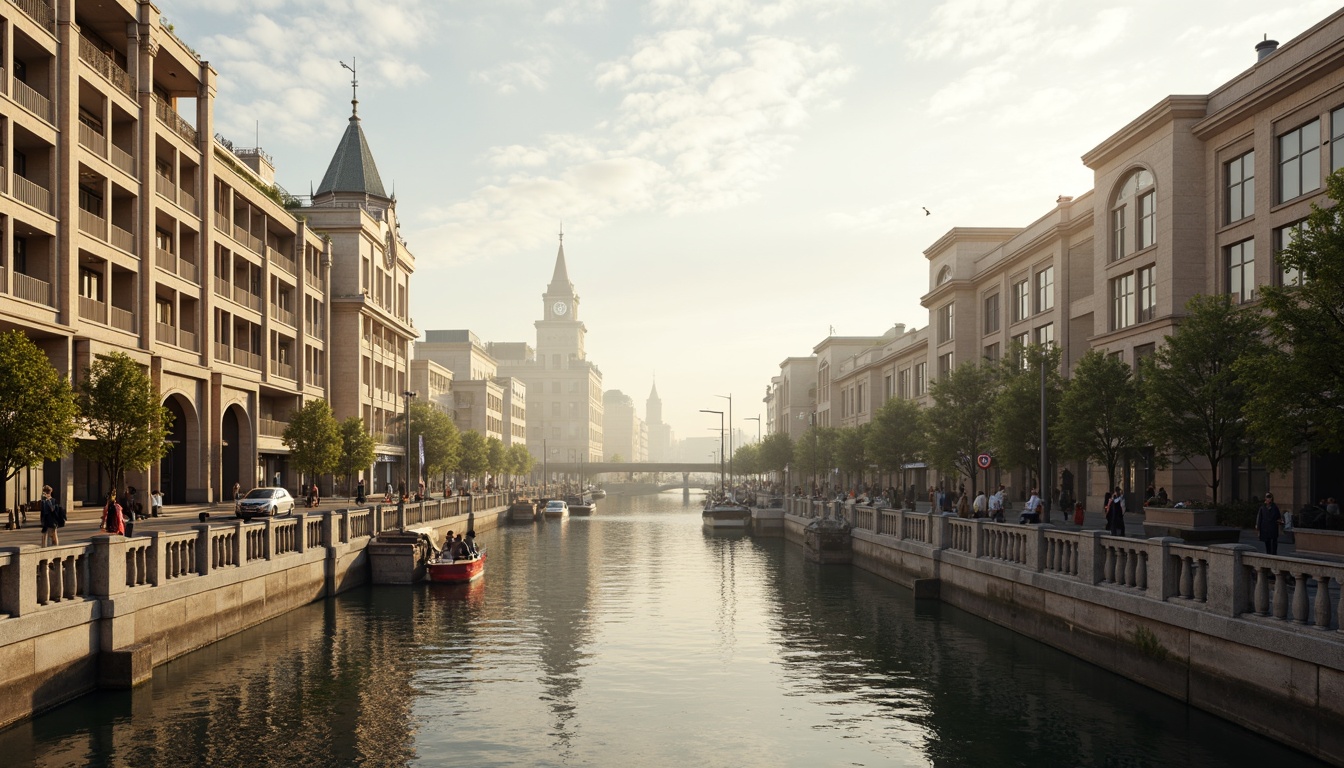 Prompt: Riverfront promenade, ornate balustrades, grandiose columns, symmetrical facades, classical arches, elegant cornices, limestone buildings, majestic clock towers, tranquil water reflections, sailboats, seagulls, misty morning atmosphere, warm golden lighting, shallow depth of field, 1/2 composition, panoramic view, realistic textures, ambient occlusion.