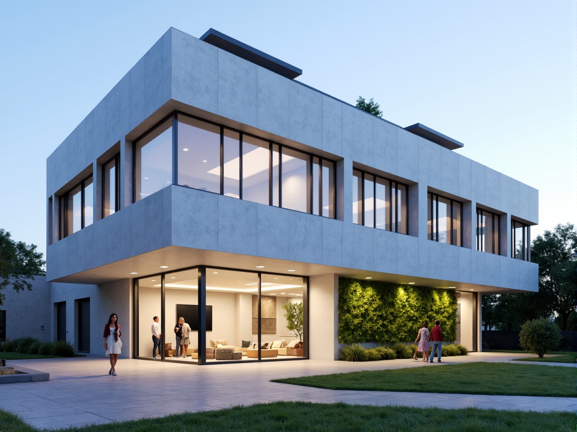 Prompt: Clean hospital facade, minimalist architecture, simple rectangular forms, flat roofs, neutral color palette, large glass windows, metal frames, subtle shading devices, vertical green walls, living walls, natural stone cladding, smooth concrete surfaces, hidden LED lighting, soft ambient illumination, 1/1 composition, symmetrical balance, realistic materials, subtle texture variations.