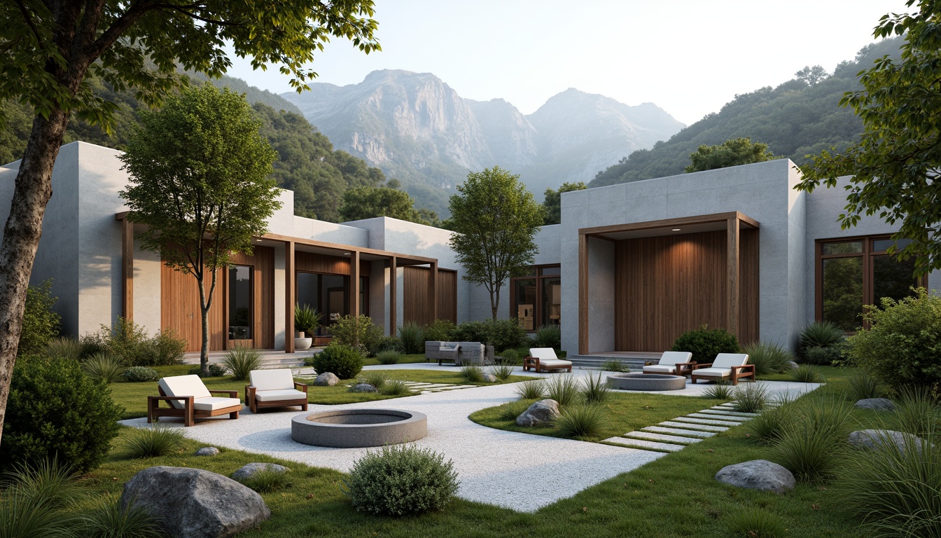 Prompt: Serene monastery courtyard, lush greenery, natural stone walls, minimalist Bauhaus architecture, clean lines, rectangular forms, functional simplicity, rustic wooden doors, metal accents, subtle color palette, soft warm lighting, shallow depth of field, 3/4 composition, panoramic view, realistic textures, ambient occlusion, rolling hills, misty mountains, peaceful atmosphere, contemplative ambiance, serene water features, natural rock formations, meandering pathways, rustic benches, spiritual sculptures.