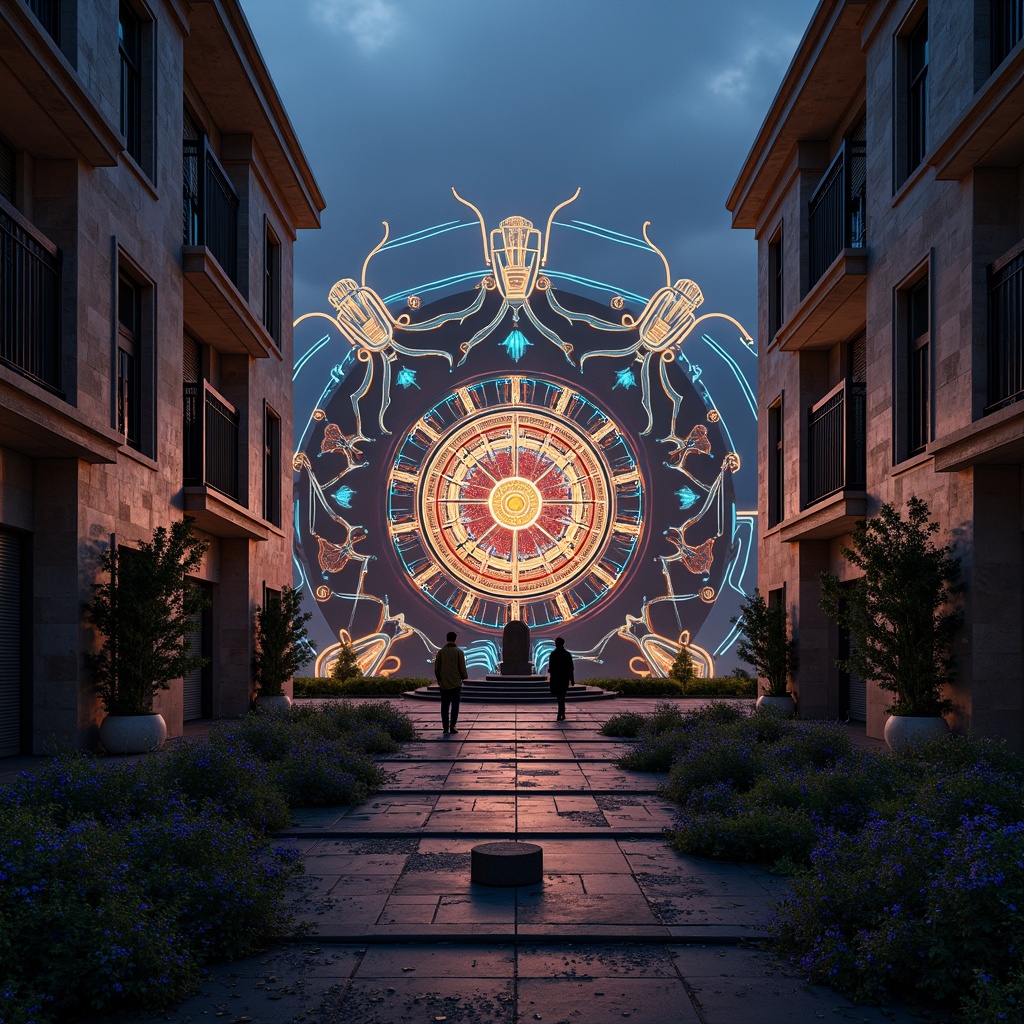 Prompt: Sacred geometry, intricate patterns, symbolic shapes, spiritual architecture, mystical mandalas, vibrant colors, glowing auras, ethereal light, atmospheric mist, ancient wisdom, esoteric knowledge, futuristic structures, neon-lit cityscapes, cyberpunk aesthetics, holographic projections, 3D modeling, abstract compositions, low-poly designs, minimalist forms, sacred symbols, ritualistic patterns, mystical energies, otherworldly landscapes, dreamlike scenarios, surreal atmospheres, cinematic lighting, high-contrast colors.