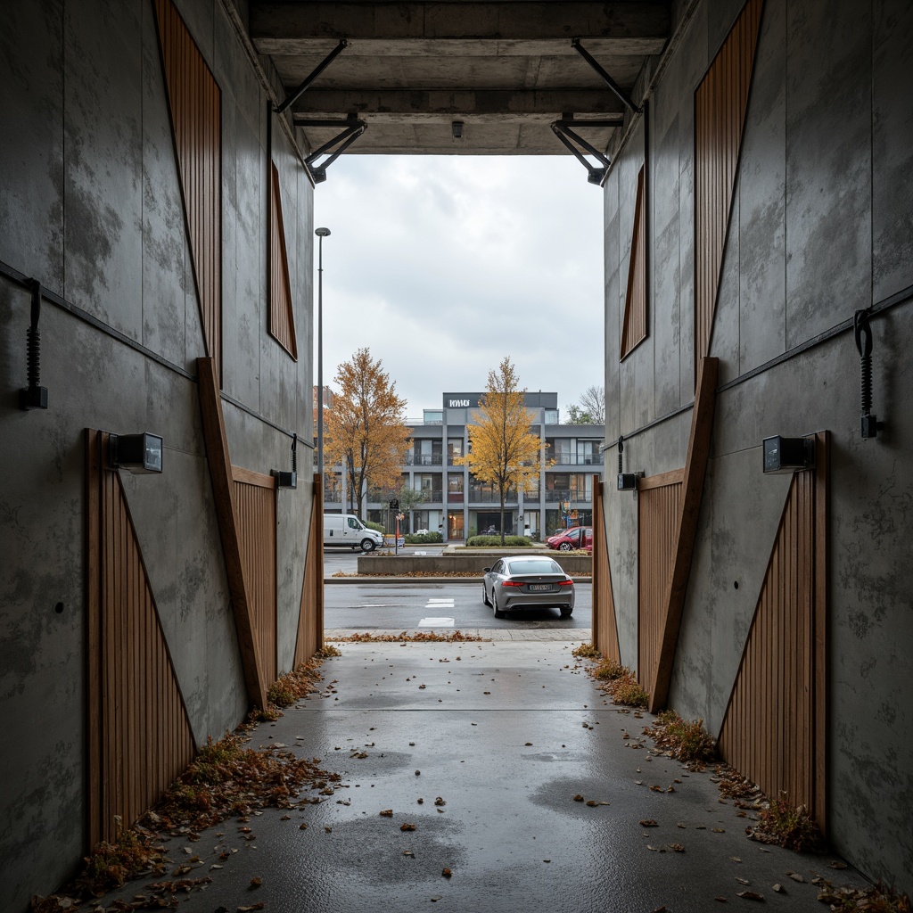 Prompt: Rough concrete walls, industrial metal beams, raw wooden accents, minimalist decorative elements, functional simplicity, bold geometric shapes, primary color schemes, brutalist influences, urban cityscape, overcast skies, dramatic shadows, high-contrast lighting, 1/1 composition, symmetrical framing, abstract textures, ambient occlusion.