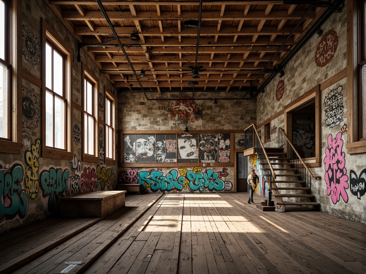 Prompt: Rustic wooden planks, distressed metal sheets, rough stone walls, vibrant graffiti murals, eclectic urban landscapes, gritty industrial textures, weathered brick facades, ornate Victorian-era architectural details, intricate mosaic patterns, warm golden lighting, shallow depth of field, 1/2 composition, realistic ambient occlusion.