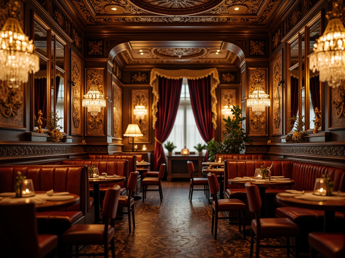 Prompt: Richly ornamented pub interior, lavish golden accents, intricately carved wooden panels, ornate mirrors, crystal chandeliers, velvet drapes, luxurious fabrics, gilded frames, antique furniture, curved lines, opulent textures, warm candlelight, soft focus, shallow depth of field, 1/2 composition, dramatic lighting, realistic reflections, ambient occlusion.