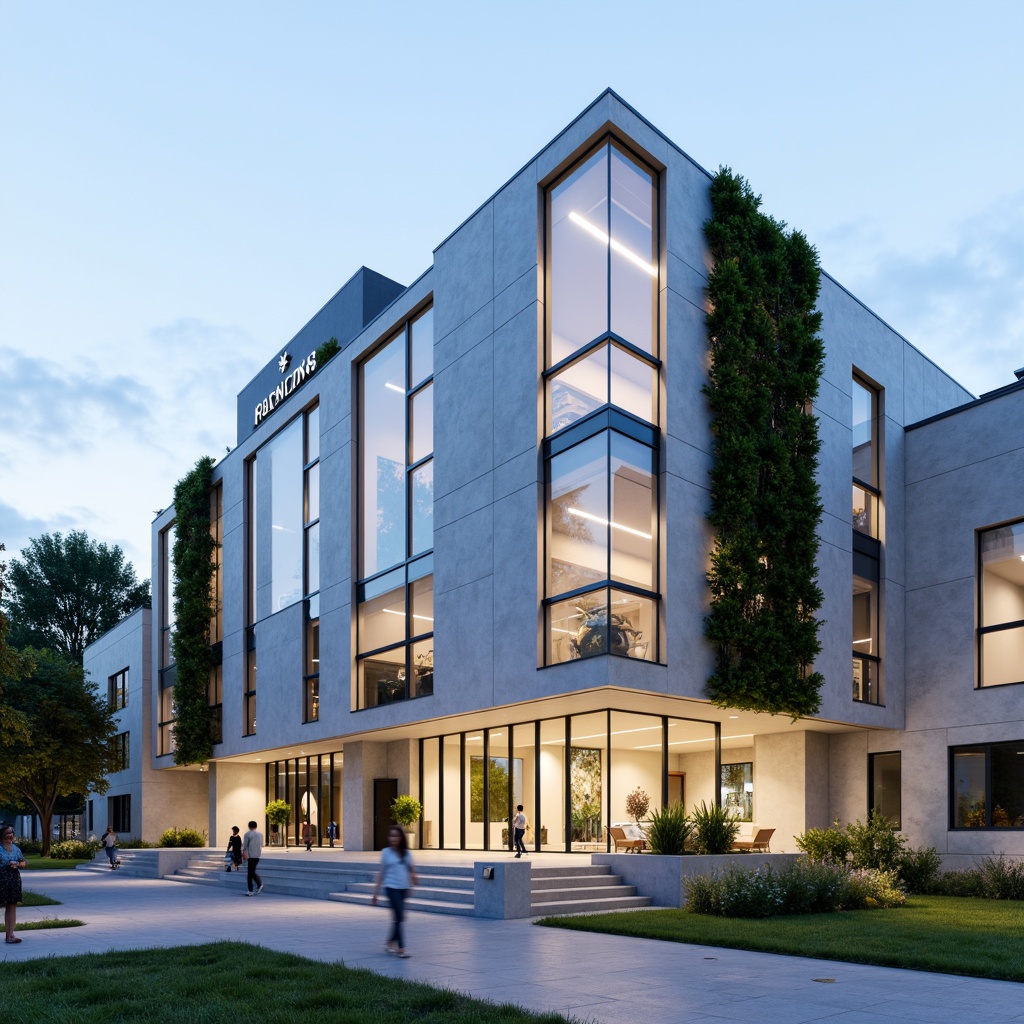 Prompt: Clean hospital facade, minimalist architecture, simple rectangular forms, flat roofs, neutral color palette, large glass windows, metal frames, subtle shading devices, vertical green walls, living walls, natural stone cladding, smooth concrete surfaces, hidden LED lighting, soft ambient illumination, 1/1 composition, symmetrical balance, realistic materials, subtle texture variations.