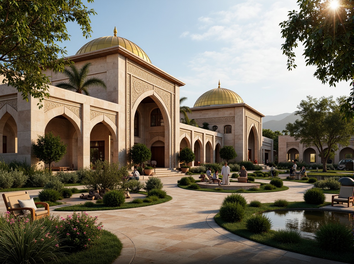 Prompt: Majestic Byzantine-style buildings, intricately carved stone facades, golden domes, ornate mosaics, lush greenery, blooming flowers, serene water features, meandering pathways, rustic stone walls, ancient olive trees, warm Mediterranean sunlight, soft warm lighting, shallow depth of field, 3/4 composition, panoramic view, realistic textures, ambient occlusion.