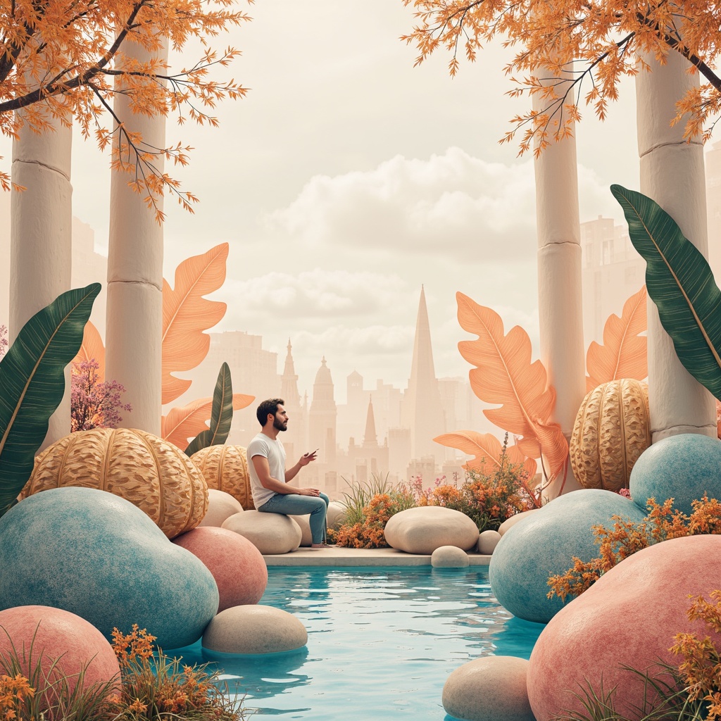 Prompt: Vibrant color scheme, pastel hues, soft peach tones, calming blue shades, earthy brown notes, creamy whites, rich charcoal accents, metallic gold details, natural textures, organic patterns, botanical illustrations, whimsical typography, dreamy atmosphere, warm golden lighting, shallow depth of field, 2/3 composition, realistic renderings, ambient occlusion.