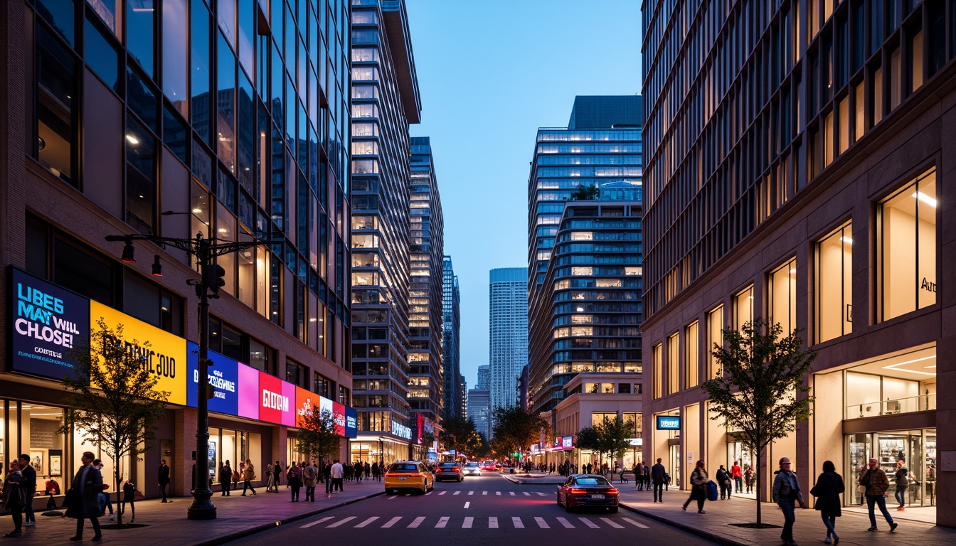 Prompt: Vibrant cityscape, modern skyscrapers, bold color blocking, contrasting hues, neon lights, urban landscape, bustling streets, pedestrian walkways, dynamic architecture, geometric patterns, metallic accents, glass facades, LED installations, futuristic ambiance, high-contrast lighting, dramatic shadows, 1/1 composition, low-angle shot, cinematic mood, realistic reflections.