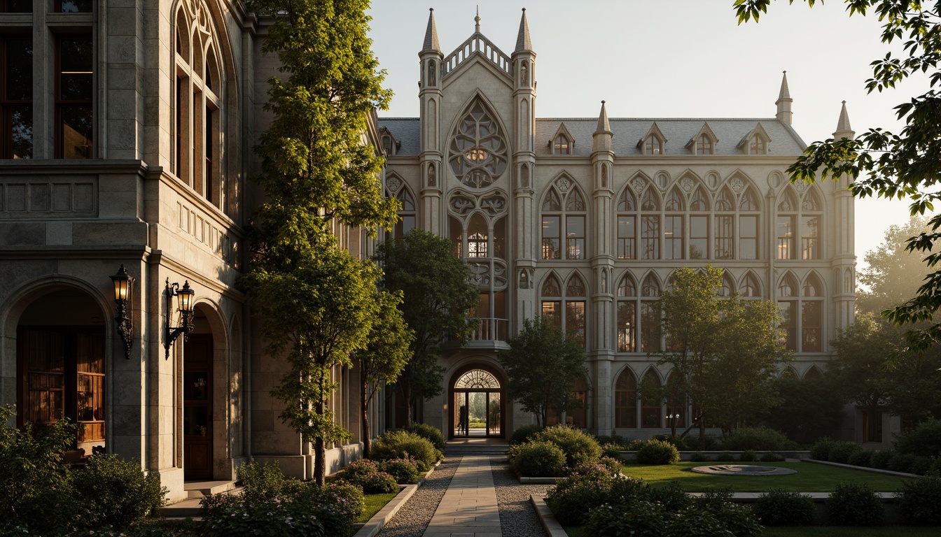 Prompt: Grandiose Gothic villa, intricately carved stone facades, pointed arches, ribbed vaults, flying buttresses, stained glass windows, ornate wooden doors, heavy iron hinges, mystical gargoyles, lush ivy climbing walls, misty morning atmosphere, soft warm lighting, shallow depth of field, 1/2 composition, symmetrical framing, dramatic shadows, rich textures, ambient occlusion.