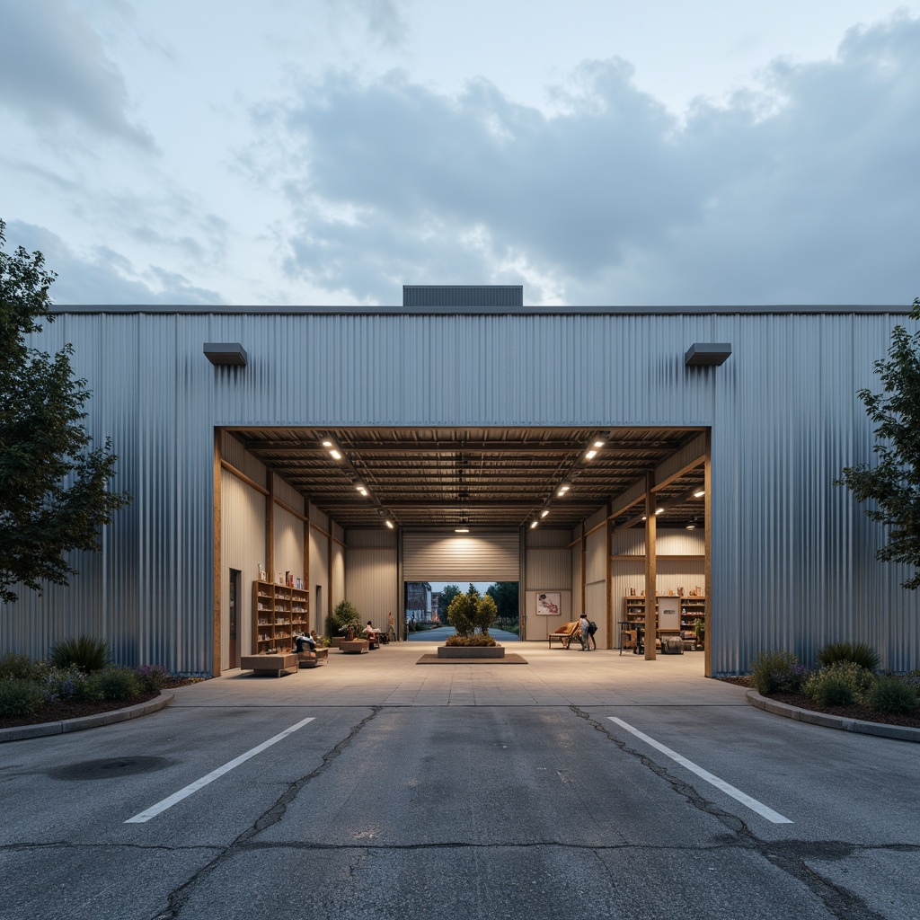 Prompt: Industrial warehouse, galvanized steel structure, corrugated metal roofing, silver-gray finish, exposed ductwork, concrete flooring, functional lighting, minimal decor, urban landscape, cloudy sky, soft diffused light, shallow depth of field, 1/1 composition, realistic textures, ambient occlusion.