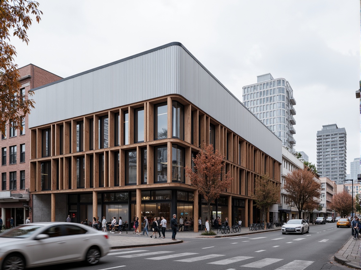 Prompt: Industrial factory building, exposed brick facade, steel frame structure, large windows, metal cladding, corrugated roofs, functional minimalism, brutalist architecture, urban landscape, busy streets, modern cityscape, cloudy sky, soft diffused lighting, shallow depth of field, 2/3 composition, realistic textures, ambient occlusion.