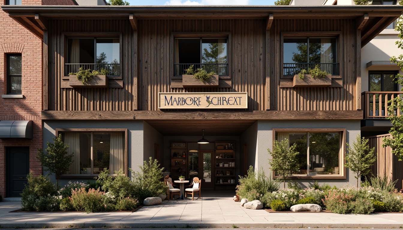 Prompt: Rustic workshop facade, distressed wooden planks, metal cladding, industrial-style windows, exposed brick walls, vintage signage, eclectic architectural details, warm earthy tones, natural stone foundations, overhanging roofs, asymmetrical composition, dramatic shadows, soft diffused lighting, 1/2 composition, realistic textures, ambient occlusion.