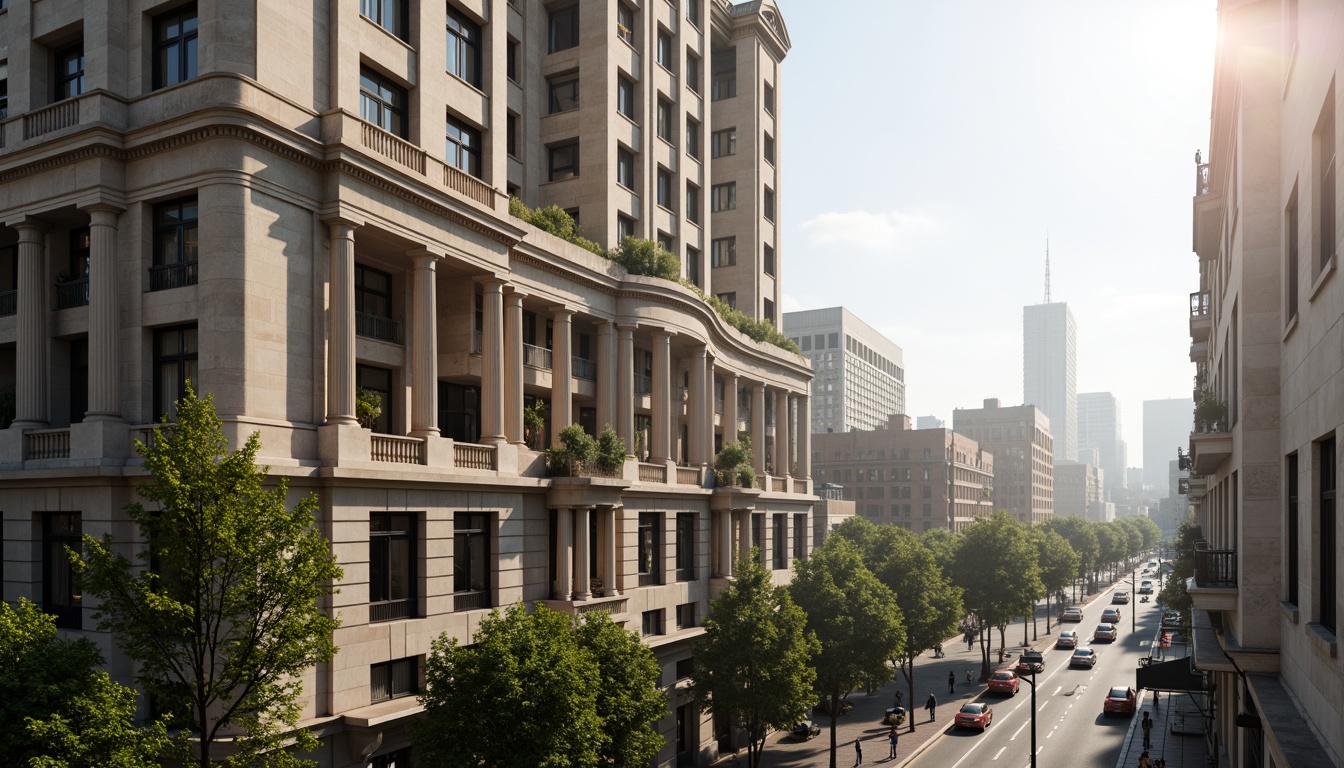 Prompt: Majestic skyscraper, neoclassical architecture, grandiose columns, ornate facades, symmetrical composition, limestone walls, bronze details, verdant rooftop gardens, panoramic city views, bustling urban streets, vintage street lamps, morning fog, soft warm lighting, shallow depth of field, 1/1 composition, realistic textures, ambient occlusion.