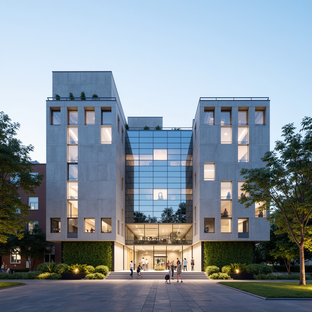 Prompt: Clean hospital facade, minimalist architecture, simple rectangular forms, flat roofs, neutral color palette, large glass windows, metal frames, subtle shading devices, vertical green walls, living walls, natural stone cladding, smooth concrete surfaces, hidden LED lighting, soft ambient illumination, 1/1 composition, symmetrical balance, realistic materials, subtle texture variations.