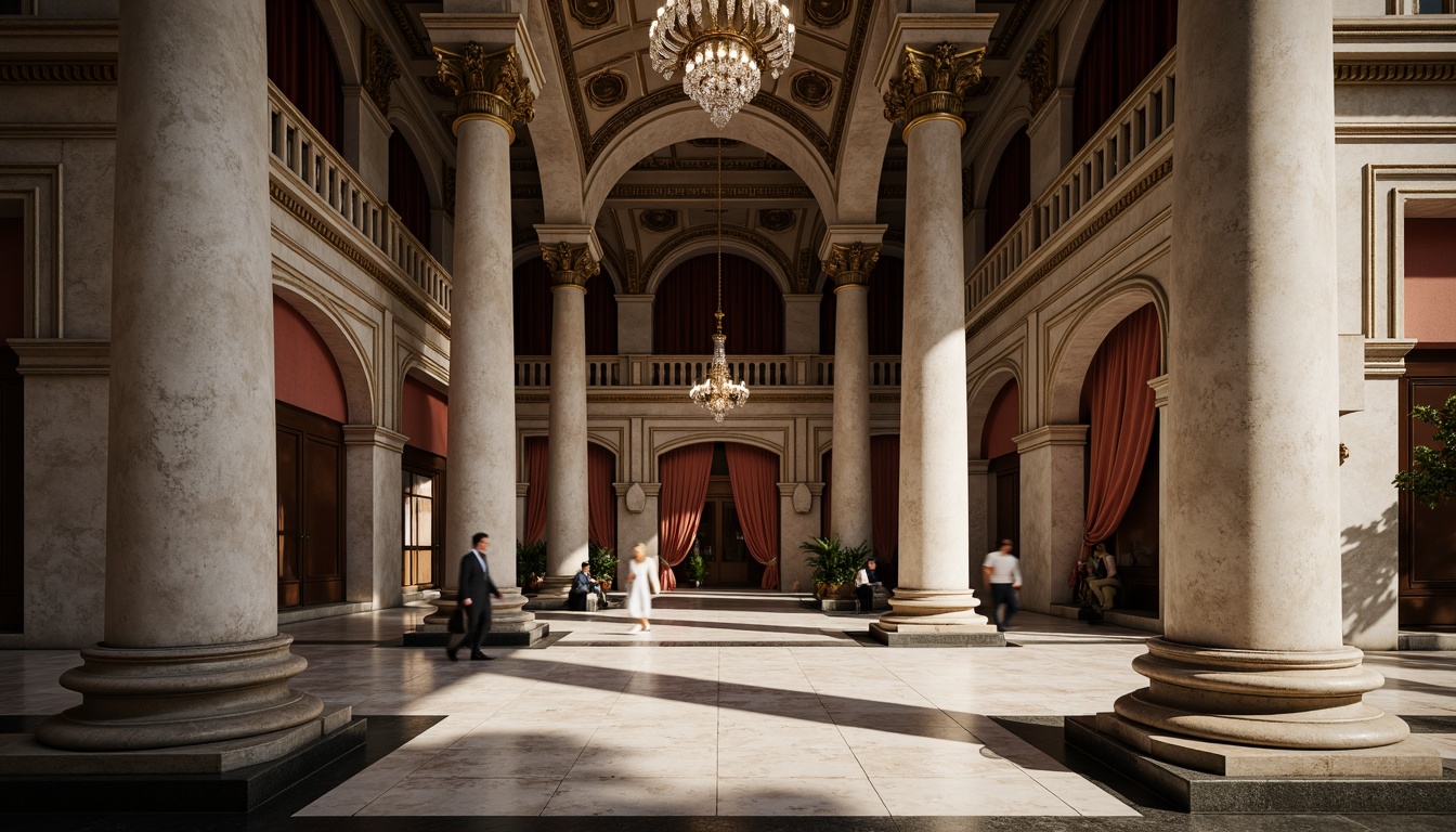 Prompt: Elegant neoclassical building, ornate stone carvings, smooth marble columns, intricate moldings, luxurious velvet drapes, rich wood paneling, polished bronze fixtures, crystal chandeliers, subtle gradient lighting, soft focus blur, 1/2 composition, symmetrical framing, realistic reflections, ambient occlusion.