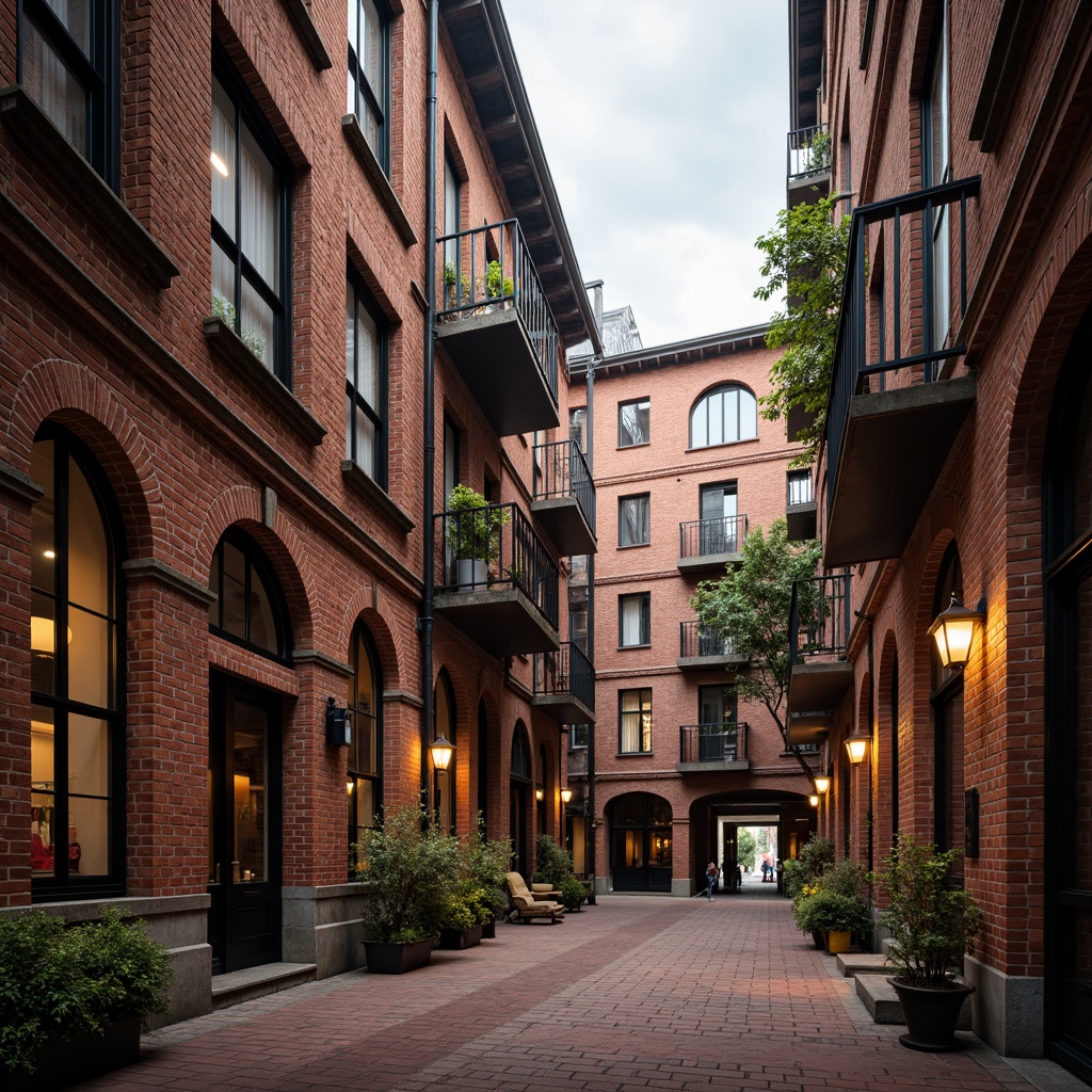 Prompt: Rustic brick buildings, earthy tones, textured facades, ornate archways, vintage industrial aesthetic, distressed walls, exposed brick interiors, warm ambient lighting, shallow depth of field, 1/1 composition, realistic textures, ambient occlusion, urban cityscape, historic landmarks, traditional architecture, classic European style, red brick roads, quaint alleys, charming street lamps.