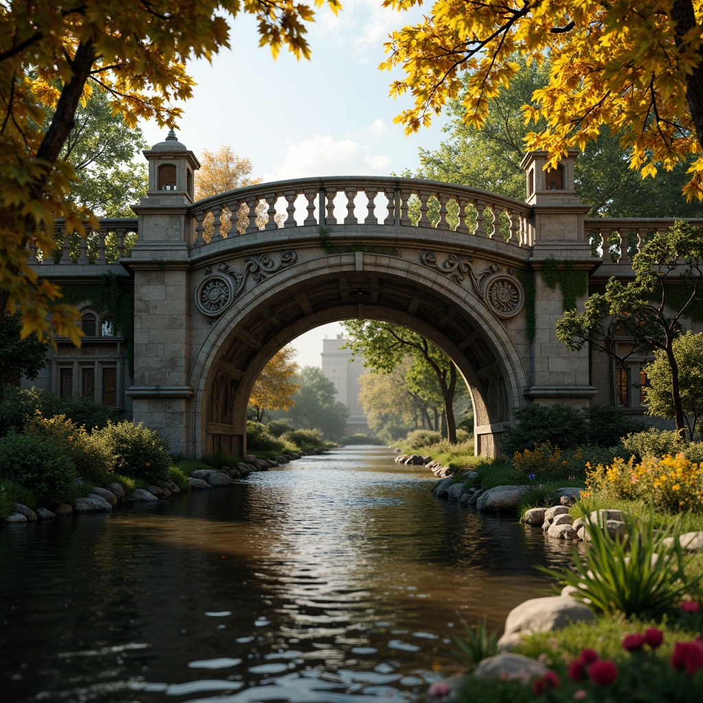 Prompt: Ornate Baroque bridge, rich jewel-toned color palette, warm golden lighting, intricate stone carvings, ornamental metalwork, majestic arches, rustic stonework, moss-covered walls, serene river waters, lush greenery, vibrant flowers, soft misty atmosphere, shallow depth of field, 1/1 composition, realistic textures, ambient occlusion.