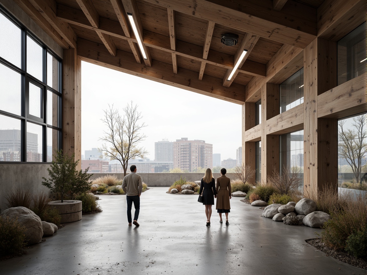 Prompt: Reclaimed wood, recycled metal, low-carbon concrete, eco-friendly insulation, natural light-filled workshop, experimental architecture, futuristic design, angular lines, minimalist aesthetic, industrial chic, urban landscape, cityscape background, overcast sky, soft diffused lighting, shallow depth of field, 1/1 composition, realistic textures, ambient occlusion.