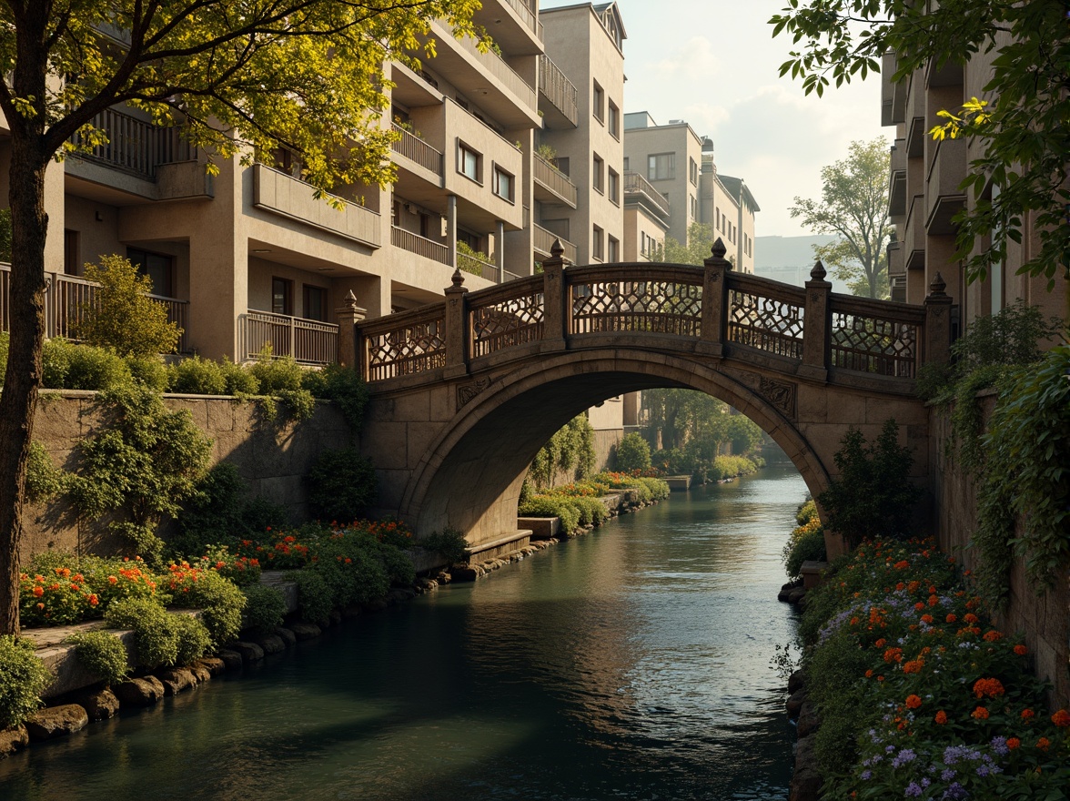 Prompt: Ornate Baroque bridge, rich jewel-toned color palette, warm golden lighting, intricate stone carvings, ornamental metalwork, majestic arches, rustic stonework, moss-covered walls, serene river waters, lush greenery, vibrant flowers, soft misty atmosphere, shallow depth of field, 1/1 composition, realistic textures, ambient occlusion.