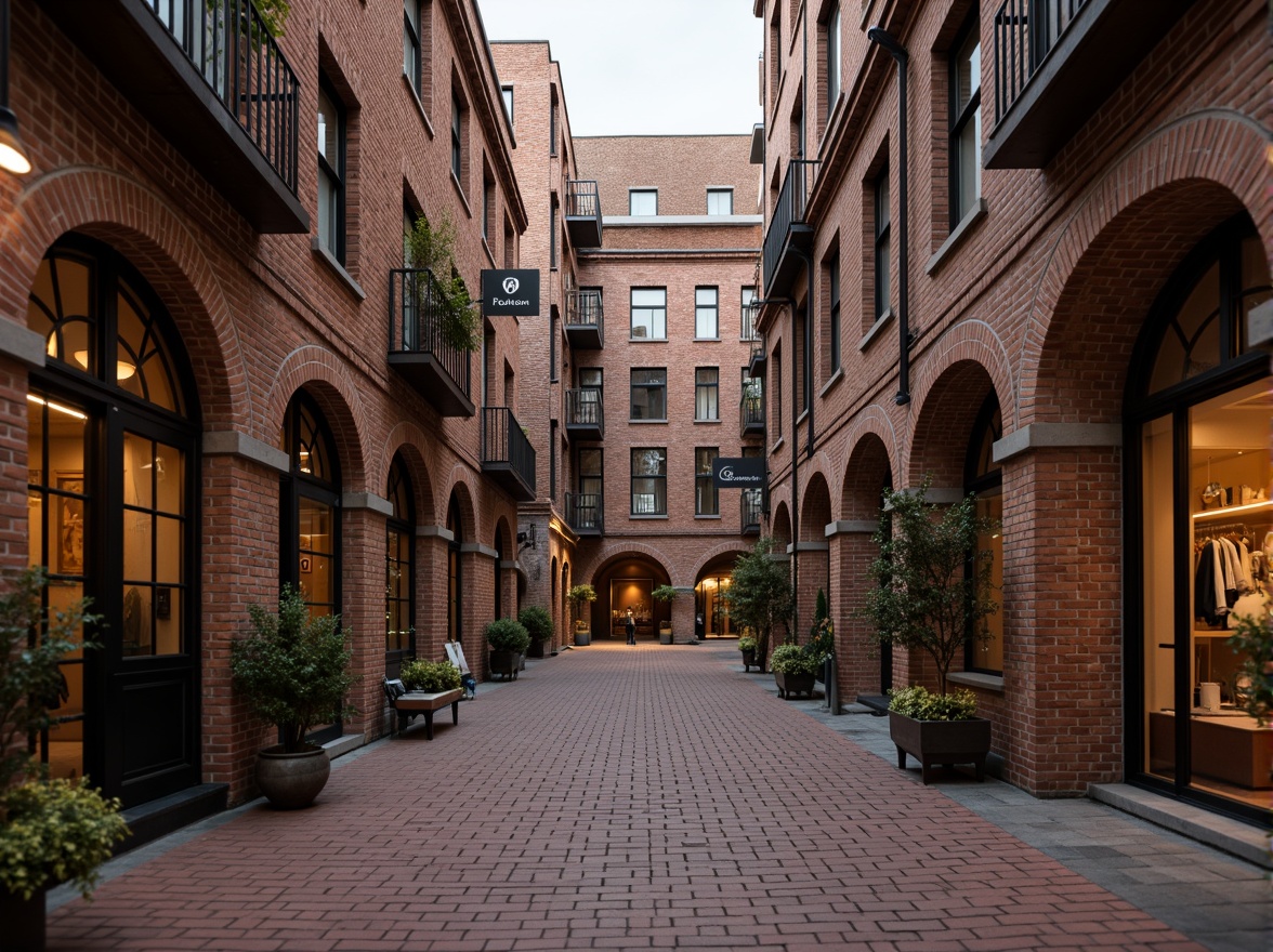 Prompt: Rustic brick buildings, earthy tones, textured facades, ornate archways, vintage industrial aesthetic, distressed walls, exposed brick interiors, warm ambient lighting, shallow depth of field, 1/1 composition, realistic textures, ambient occlusion, urban cityscape, historic landmarks, traditional architecture, classic European style, red brick roads, quaint alleys, charming street lamps.