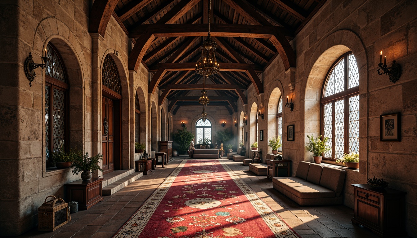 Prompt: Rustic barn, Byzantine architecture, distressed wood textures, weathered stone walls, ornate metal accents, intricate mosaics, vibrant stained glass windows, rich velvet fabrics, luxurious golden ornaments, warm candlelight, soft misty atmosphere, shallow depth of field, 1/1 composition, realistic reflections, ambient occlusion.