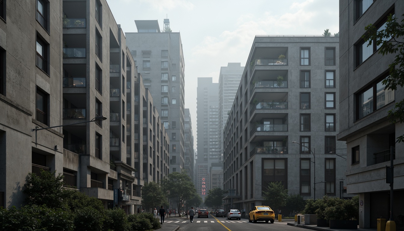 Prompt: Massive distribution center, brutalist architecture, rugged concrete walls, fortress-like structures, angular forms, geometric patterns, industrial materials, exposed ductwork, metallic beams, raw textures, urban landscape, busy streets, cityscape backdrop, dramatic lighting, high contrast shadows, cinematic composition, 1/2 framing, atmospheric fog, realistic rendering.