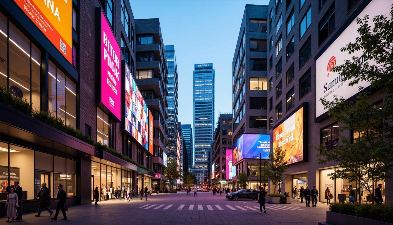 Prompt: Vibrant cityscape, modern skyscrapers, bold color blocking, contrasting hues, neon lights, urban atmosphere, bustling streets, pedestrian walkways, dynamic architecture, geometric patterns, metallic accents, glass facades, reflective surfaces, warm ambient lighting, shallow depth of field, 1/1 composition, realistic textures, ambient occlusion.