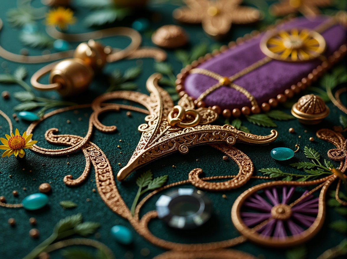 Prompt: Intricate ornate details, flowing organic lines, sinuous curves, luxurious materials, jewel-toned colors, emerald green, sapphire blue, amethyst purple, golden yellow, copper accents, bronze metallic, rich wood textures, velvet fabrics, ornate patterns, botanical motifs, whimsical illustrations, dreamy atmosphere, soft warm lighting, shallow depth of field, 1/1 composition, realistic renderings, ambient occlusion.