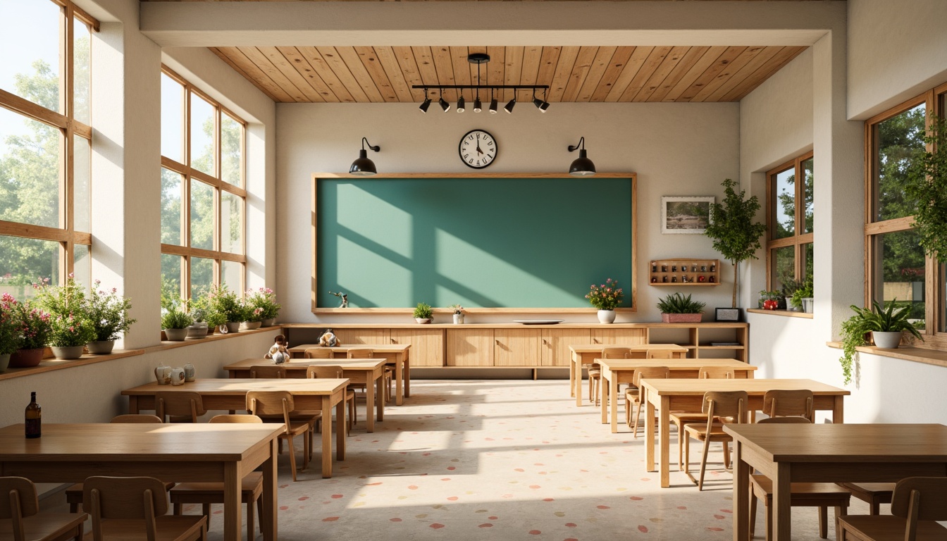 Prompt: Whimsical elementary school, soft pastel colors, creamy whites, warm beige tones, gentle peach hues, sky blue accents, playful polka dots, rustic wooden textures, vintage chalkboard details, distressed brick walls, lush greenery, blooming flowers, sunny afternoon, warm golden lighting, shallow depth of field, 1/1 composition, intimate close-ups, realistic textures, ambient occlusion.