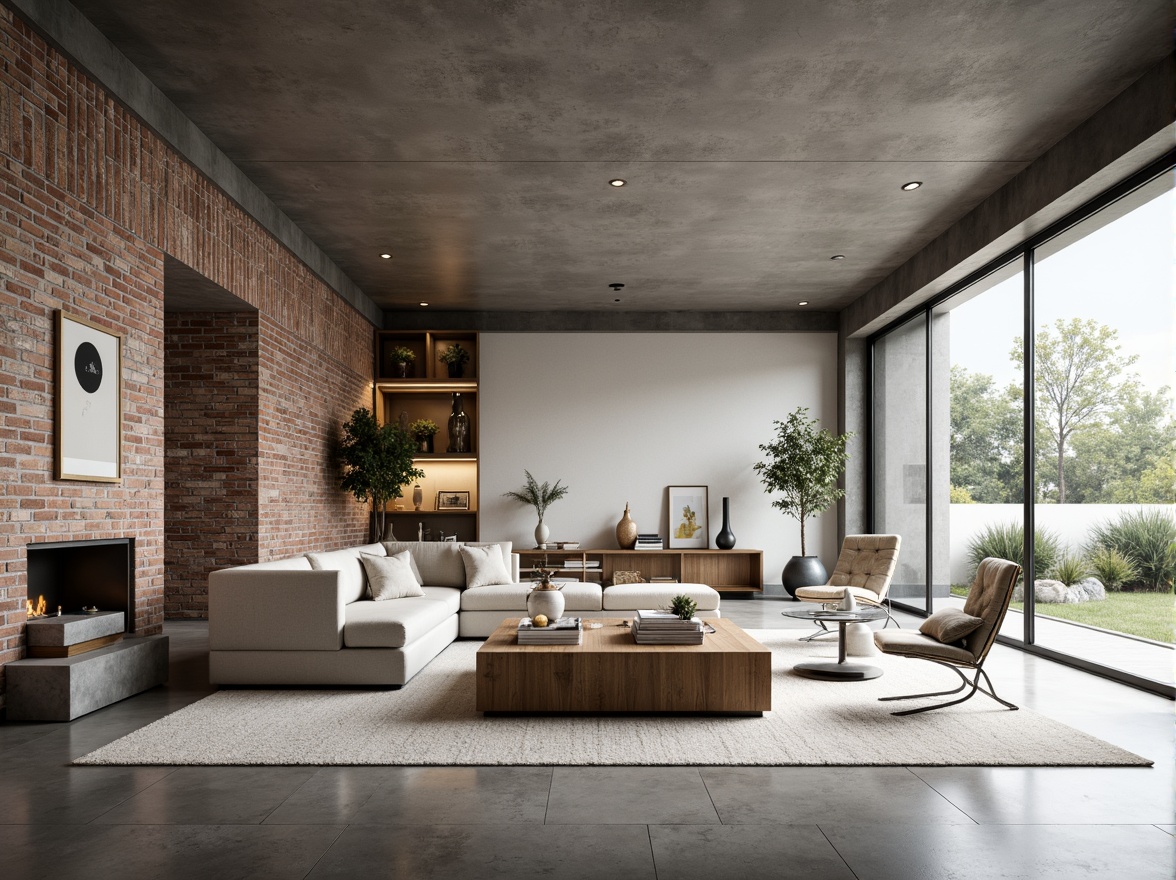 Prompt: Open-plan living area, minimalist decor, functional furniture, industrial materials, exposed brick walls, polished concrete floors, large windows, sliding glass doors, abundant natural light, airy atmosphere, geometric shapes, clean lines, monochromatic color scheme, bold typography, modernist architecture, functional simplicity, efficient use of space, flexible layout, multi-functional rooms, built-in shelving, hidden storage, sleek metal accents, subtle texture contrasts, warm neutral tones, soft diffused lighting, shallow depth of field, 2/3 composition, realistic textures, ambient occlusion.