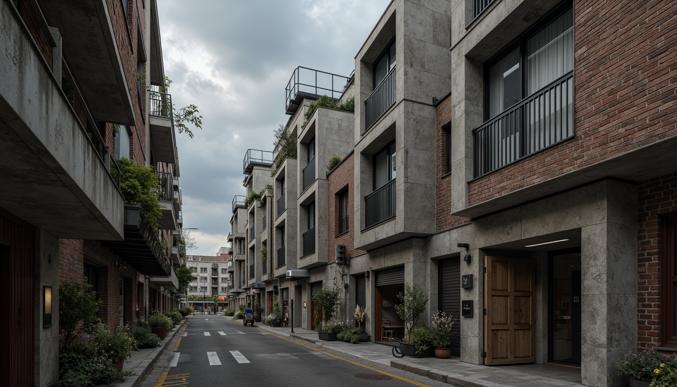 Prompt: Rough concrete walls, exposed ductwork, industrial metal beams, raw brick facades, weathered stone surfaces, distressed wood accents, brutalist monumentality, fortress-like structures, urban cityscape, overcast skies, dramatic shadows, high-contrast lighting, cinematic composition, gritty realistic textures, ambient occlusion.