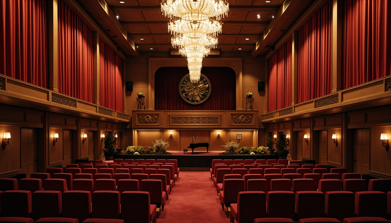 Prompt: Intimate concert hall, rich wood tones, velvet curtains, plush seating, ornate chandeliers, grand pianos, sound-absorbing panels, acoustic diffusers, resonant frequencies, precise speaker placement, optimized room dimensions, reflective surfaces, warm ambient lighting, shallow depth of field, 2/3 composition, realistic textures, subtle color palette.