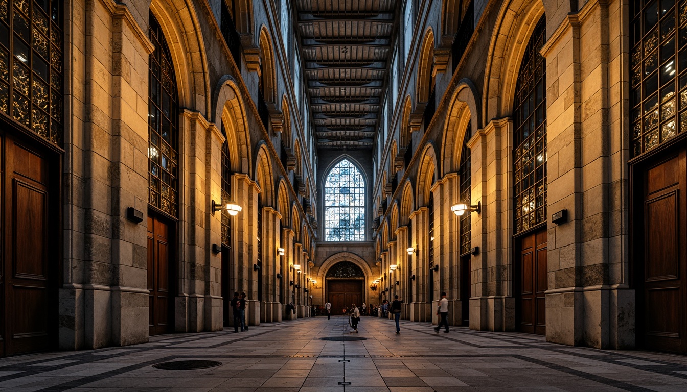 Prompt: Gothic church facade, asymmetrical composition, fragmented forms, abstract geometries, bold color contrasts, textured stone walls, stained glass windows, intricate metalwork, ornate doorways, dramatic arches, pointed spires, mystical ambiance, warm golden lighting, high-contrast shadows, 1/2 composition, low-angle shot, cinematic atmosphere, detailed textures, ambient occlusion.