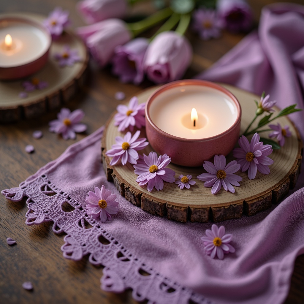 Prompt: Vibrant heliotrope tones, rich berry hues, soft lavender shades, warm beige accents, creamy whites, subtle golden undertones, natural stone textures, organic earthy materials, whimsical floral patterns, delicate lace details, romantic candlelit ambiance, soft focus, shallow depth of field, 1/1 composition, intimate close-up shots, realistic fabric simulations.