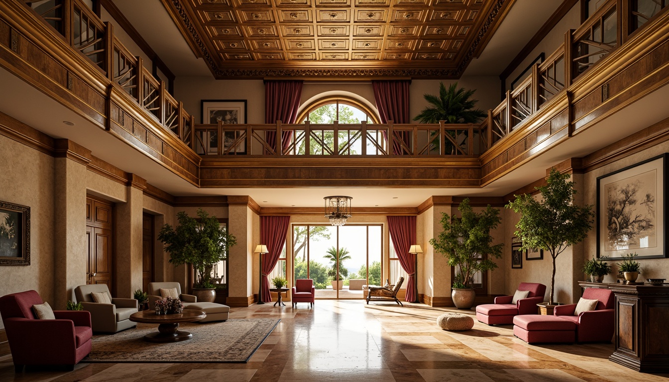 Prompt: Luxurious villa, ornate Art Deco facade, geometric patterns, metallic accents, curved lines, opulent decorations, lavish furnishings, grand staircase, intricate moldings, ornamental railings, luxurious textiles, velvet drapes, crystal chandeliers, marble floors, rich wood paneling, sunlit atrium, warm golden lighting, shallow depth of field, 1/1 composition, symmetrical framing, high-contrast rendering, realistic reflections.