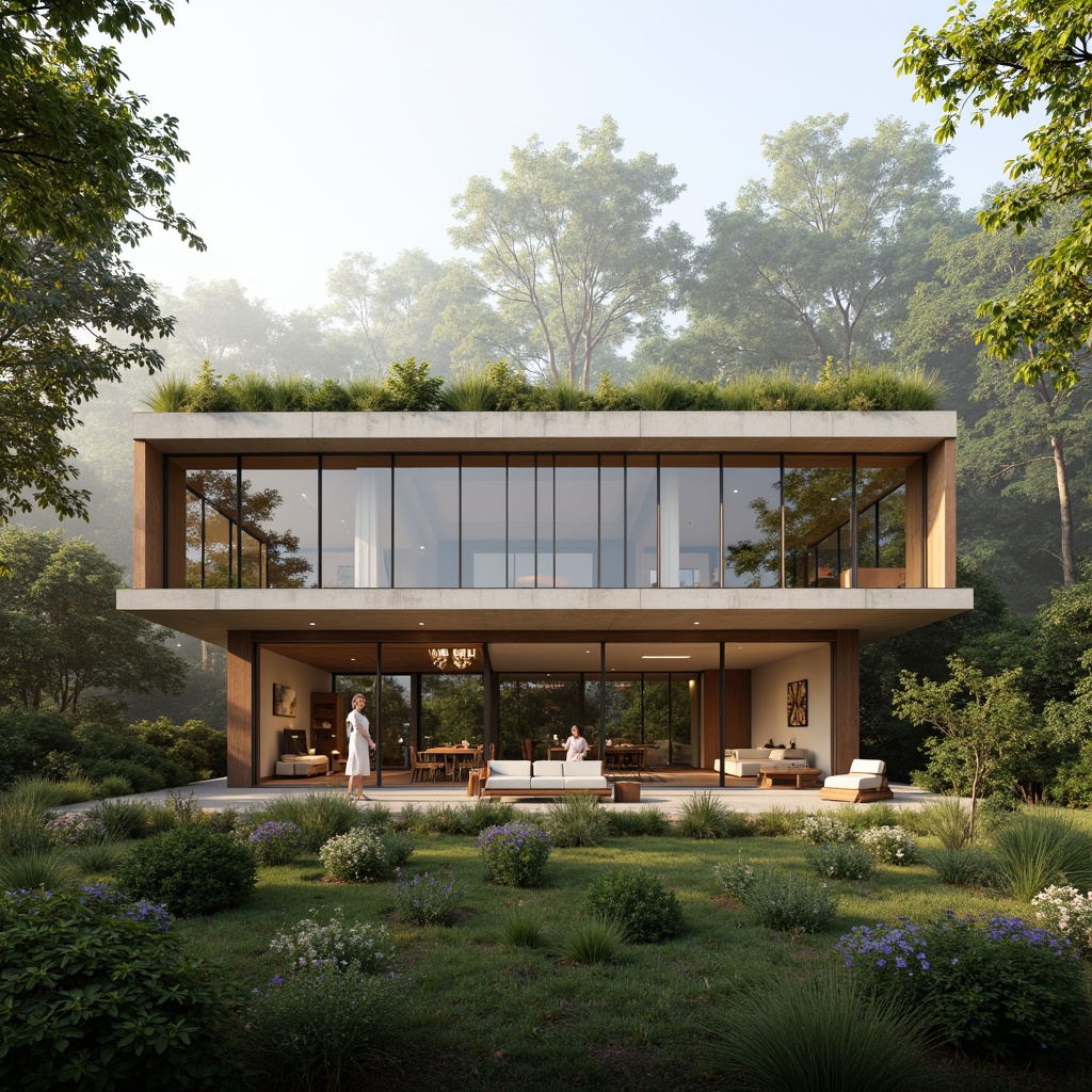 Prompt: South-facing building facade, abundant natural light, passive solar heating, energy-efficient design, modern minimalist architecture, sleek glass windows, cantilevered rooflines, open floor plans, airy interior spaces, warm earthy tones, organic textures, lush green roofs, verdant surroundings, serene forest backdrop, misty morning atmosphere, soft diffused lighting, 1/1 composition, realistic rendering.