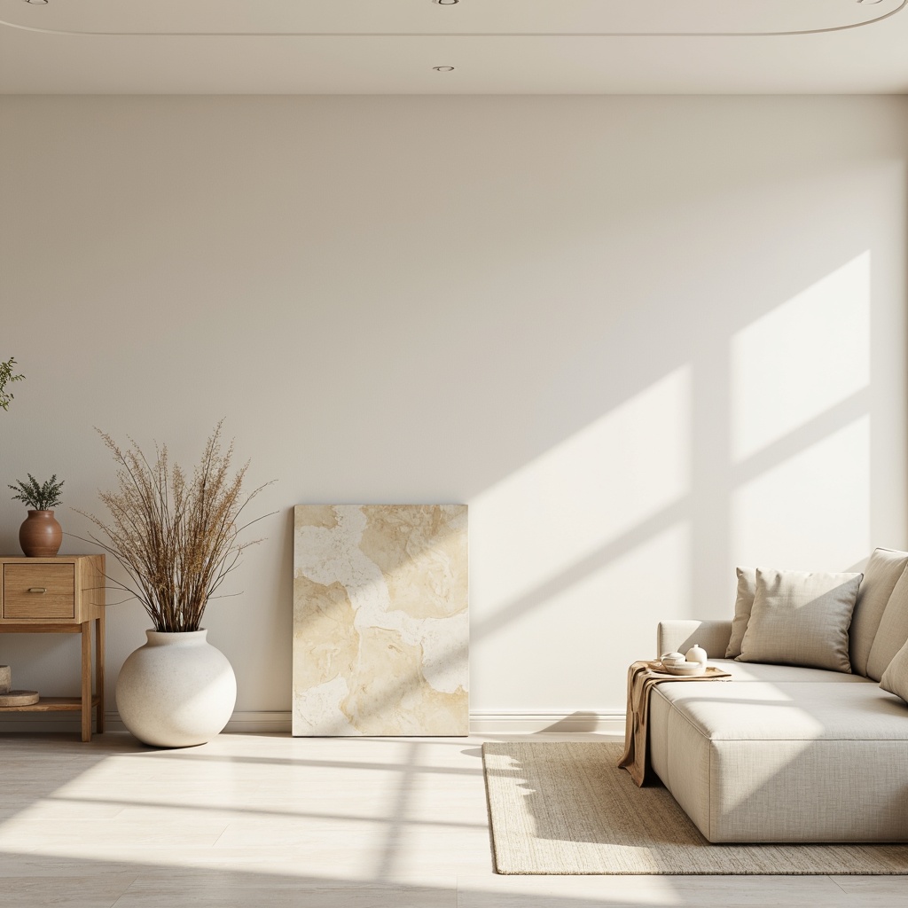 Prompt: Monochromatic color scheme, soft pastel hues, creamy whites, gentle grays, subtle beige tones, natural textures, minimalist decor, clean lines, simple shapes, ample negative space, airy atmosphere, warm ambient lighting, shallow depth of field, 1/1 composition, realistic renderings, ambient occlusion.