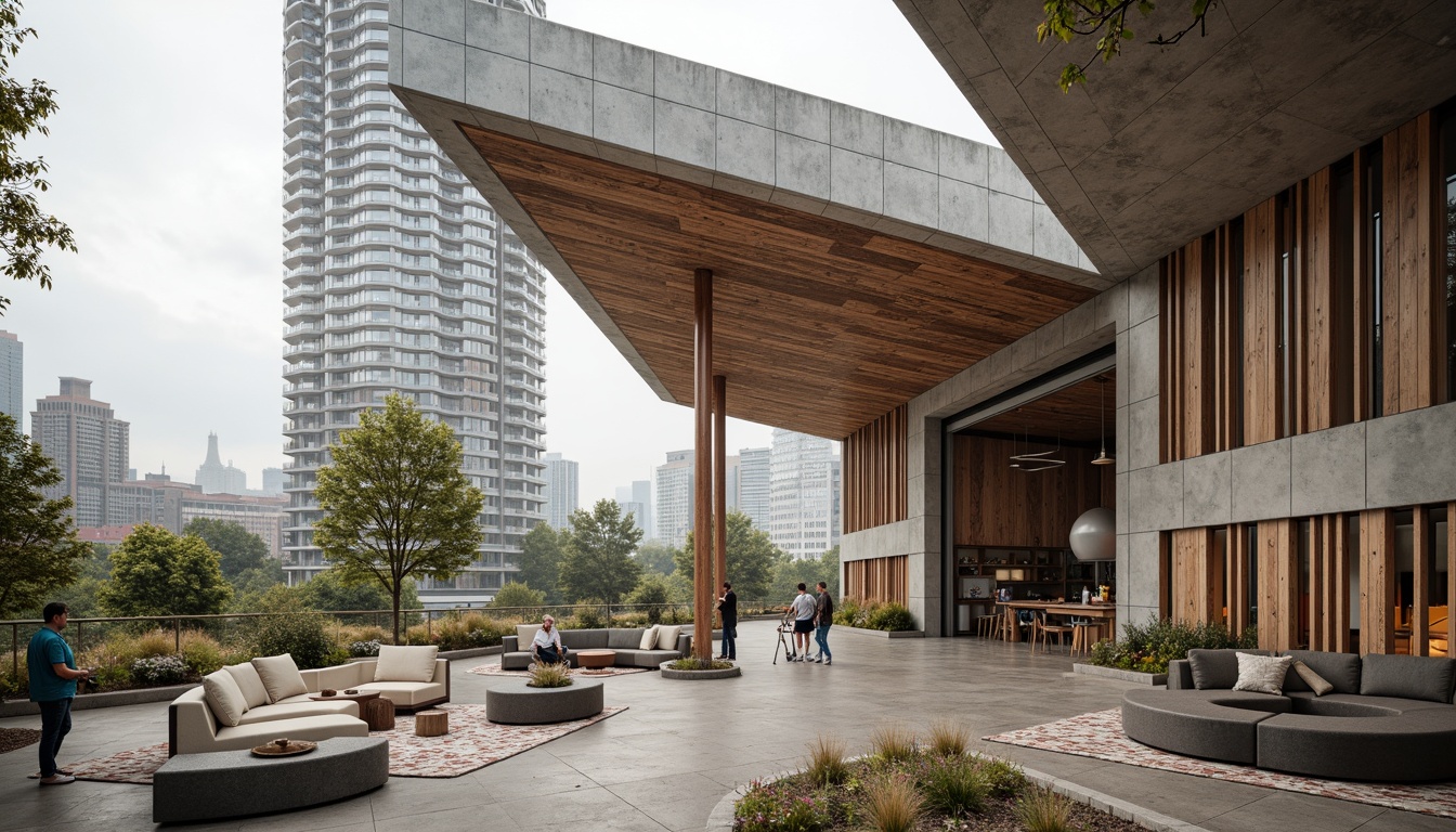 Prompt: Reclaimed wood, recycled metal, low-carbon concrete, eco-friendly insulation, natural light-filled workshop, experimental architecture, futuristic design, angular lines, minimalist aesthetic, industrial chic, urban landscape, cityscape background, overcast sky, soft diffused lighting, shallow depth of field, 1/1 composition, realistic textures, ambient occlusion.