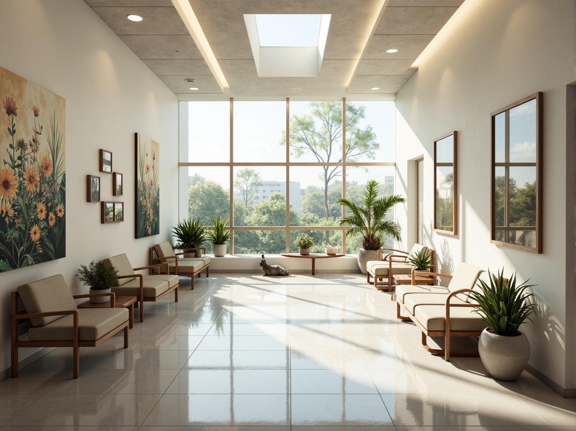 Prompt: Bright dental clinic, large windows, skylights, reflective surfaces, minimal obstructions, open floor plan, light-colored walls, polished floors, modern minimalist decor, comfortable waiting area, natural stone accents, wooden furniture, green plants, calming ambiance, soft warm lighting, shallow depth of field, 3/4 composition, panoramic view, realistic textures, ambient occlusion.