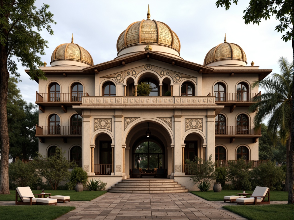 Prompt: Rustic barn facade, Byzantine-inspired architecture, ornate stone carvings, intricate mosaics, golden domes, grand archways, ornamental columns, weathered wooden accents, earthy color palette, natural stone textures, lush greenery, overcast sky, soft warm lighting, shallow depth of field, 1/1 composition, realistic render, ambient occlusion.