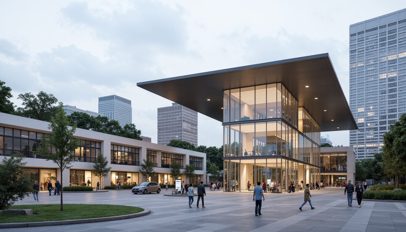 Prompt: Simple, clean-lined transportation hub, minimalist architecture, monochromatic color scheme, sleek metal frames, large glass windows, cantilevered roofs, open spaces, natural stone flooring, subtle LED lighting, geometric patterns, modern signage, efficient traffic flow, pedestrian-friendly zones, green roofs, urban landscape, cloudy sky, soft diffused light, shallow depth of field, 1/1 composition, realistic textures, ambient occlusion.