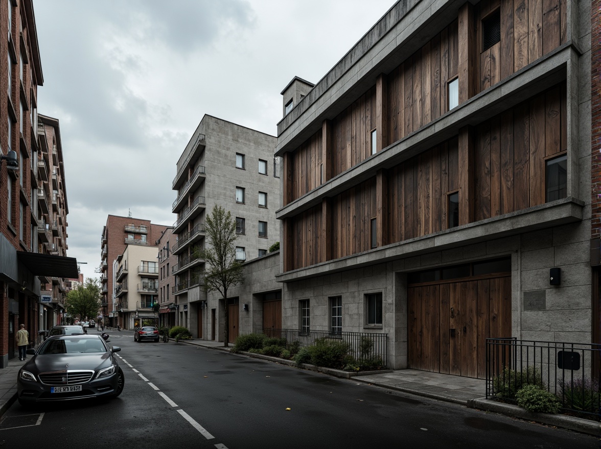 Prompt: Rough concrete walls, exposed ductwork, industrial metal beams, raw brick facades, weathered stone surfaces, distressed wood accents, brutalist monumentality, fortress-like structures, urban cityscape, overcast skies, dramatic shadows, high-contrast lighting, cinematic composition, gritty realistic textures, ambient occlusion.