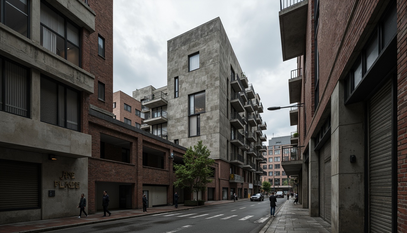 Prompt: Rough concrete walls, exposed ductwork, industrial metal beams, raw brick facades, weathered stone surfaces, distressed wood accents, brutalist monumentality, fortress-like structures, urban cityscape, overcast skies, dramatic shadows, high-contrast lighting, cinematic composition, gritty realistic textures, ambient occlusion.