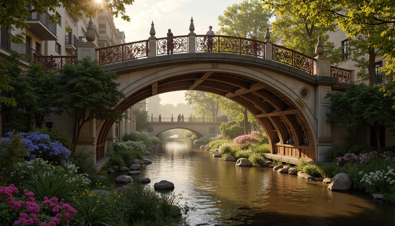 Prompt: Ornate Baroque bridge, rich jewel-toned color palette, warm golden lighting, intricate stone carvings, ornamental metalwork, majestic arches, rustic stonework, moss-covered walls, serene river waters, lush greenery, vibrant flowers, soft misty atmosphere, shallow depth of field, 1/1 composition, realistic textures, ambient occlusion.