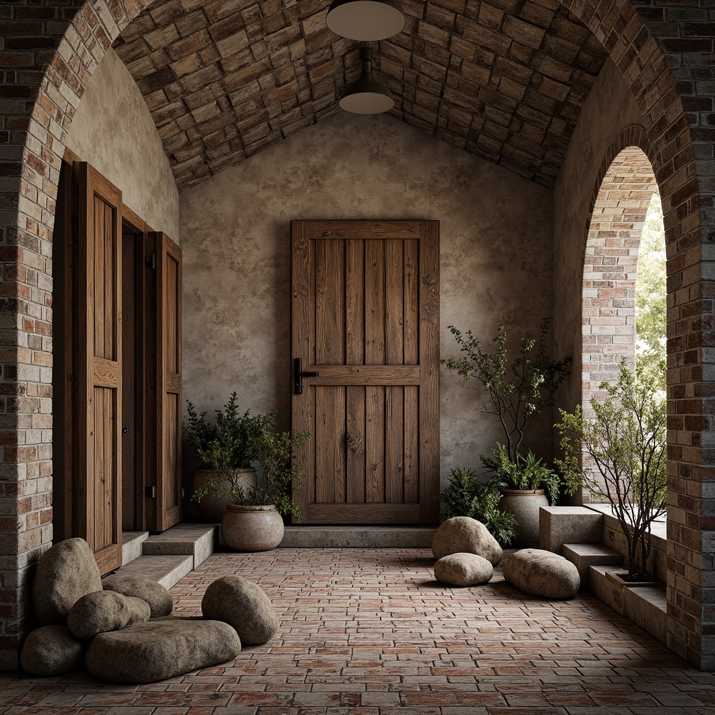 Prompt: Rustic stone walls, weathered wooden planks, distressed metal panels, rough-hewn concrete blocks, ornate tile mosaics, intricate brick patterns, natural rock formations, earthy color palette, organic shapes, irregular textures, dramatic shadows, warm ambient lighting, shallow depth of field, 1/1 composition, realistic materials, ambient occlusion.